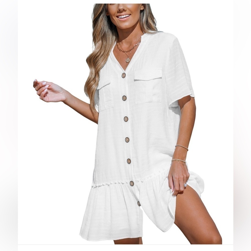 CUPSHE
Women's Pockets Button-Front Mini Beach Dress new with tags size large